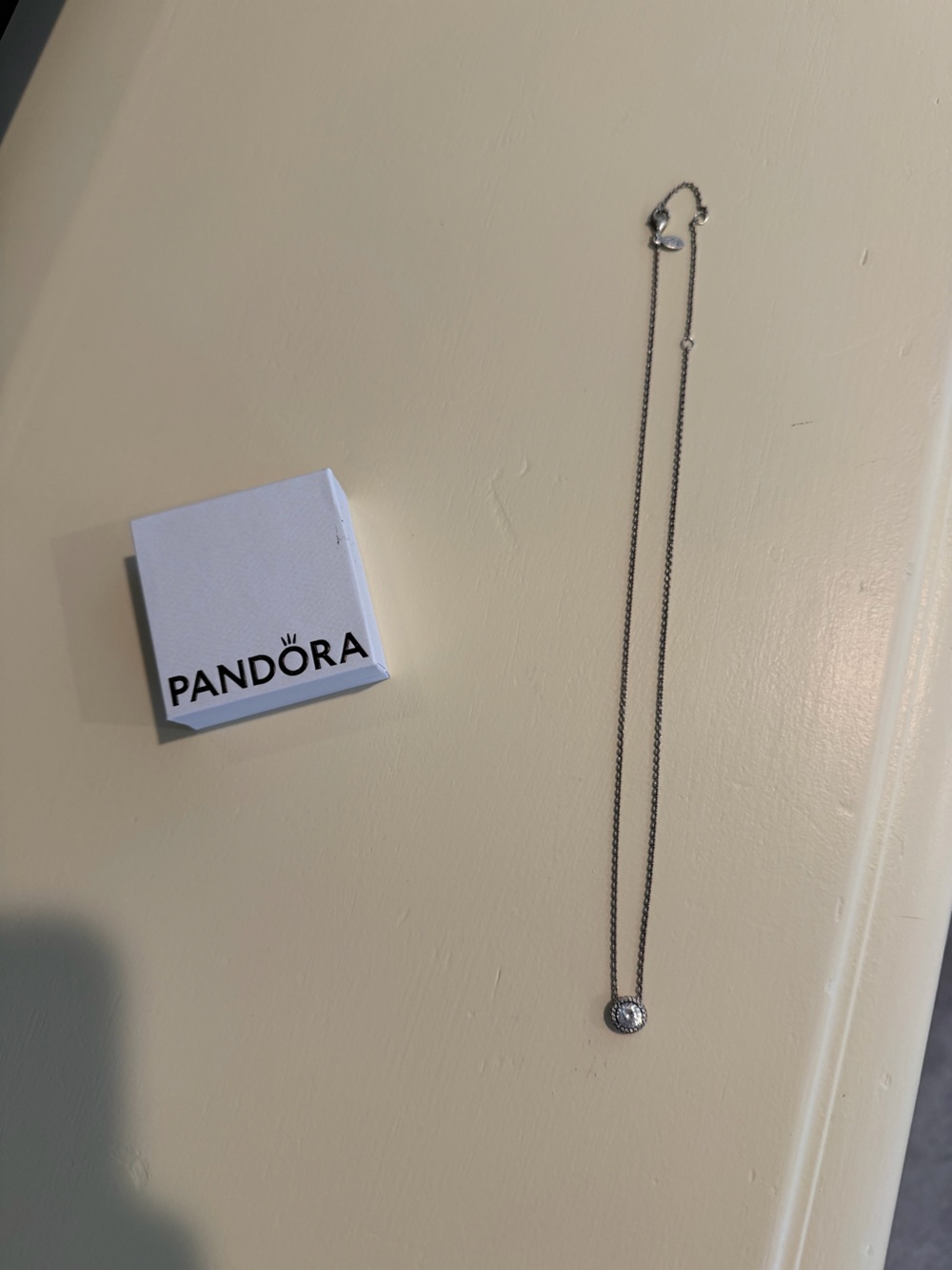 Pandora Silver Necklace with Round Sparkling Pendant